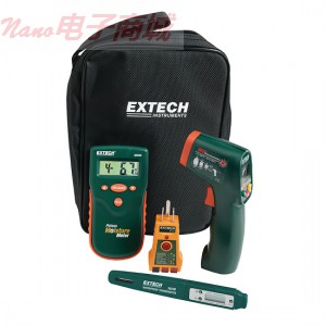 Extech MO280-KH家庭套件，包括水分仪、红外测温仪、插座测试仪、防水温度计